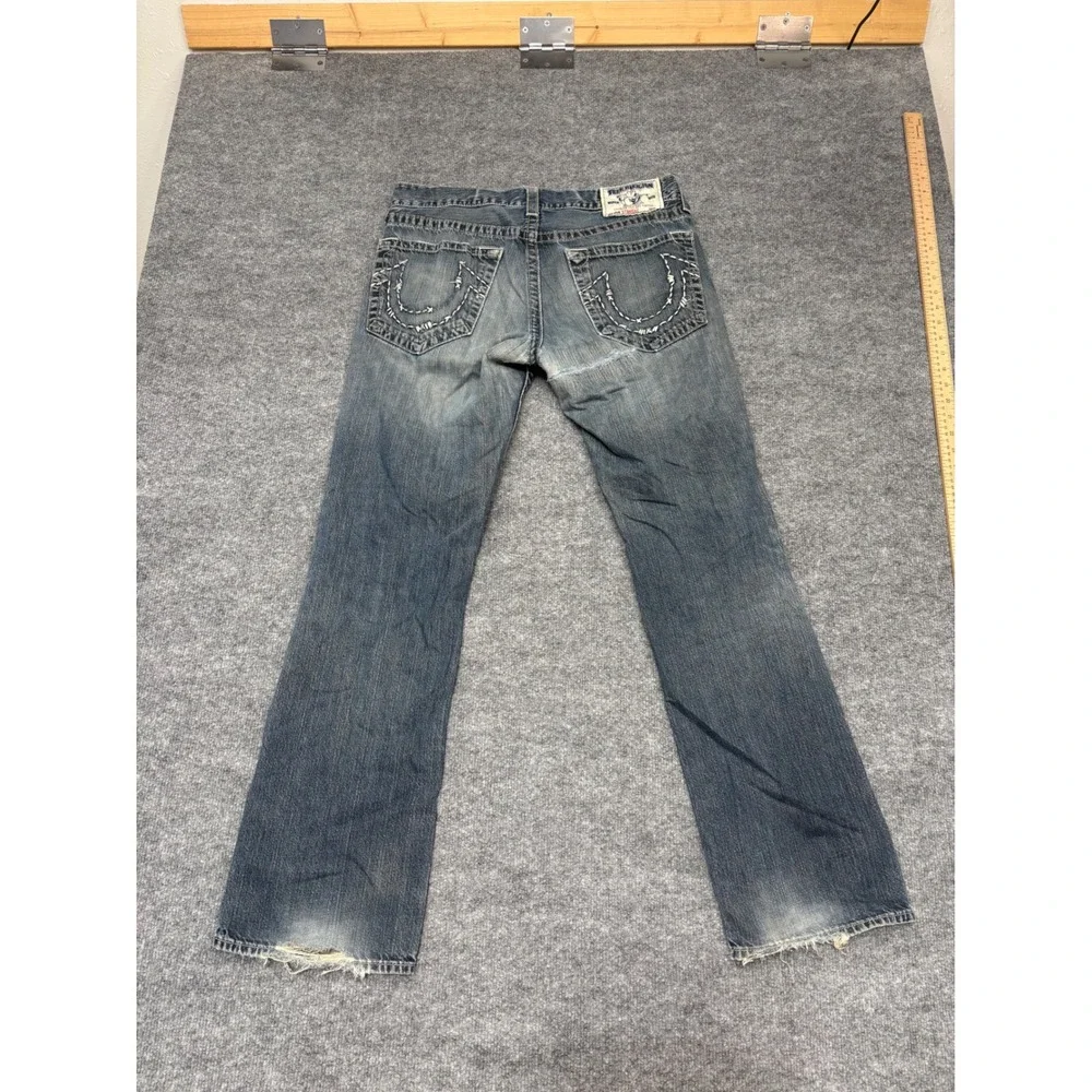 True Religion Straight Leg Distressed Blue Jeans Mens‎ 34 Made in USA Y2K Denim